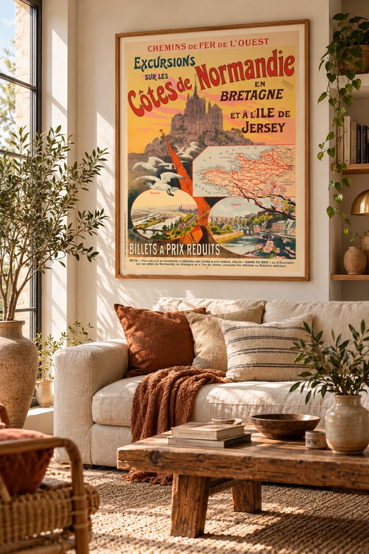 Affiche Côtes de Normandie, Bretagne et Jersey — Chemins de fer de l'Ouest, Poster Vintage 1902