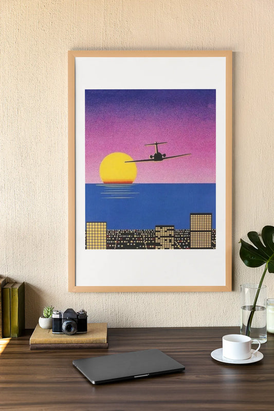 Hiroshi Nagai poster, retro style, avion dans le crépuscule Trendsandprints