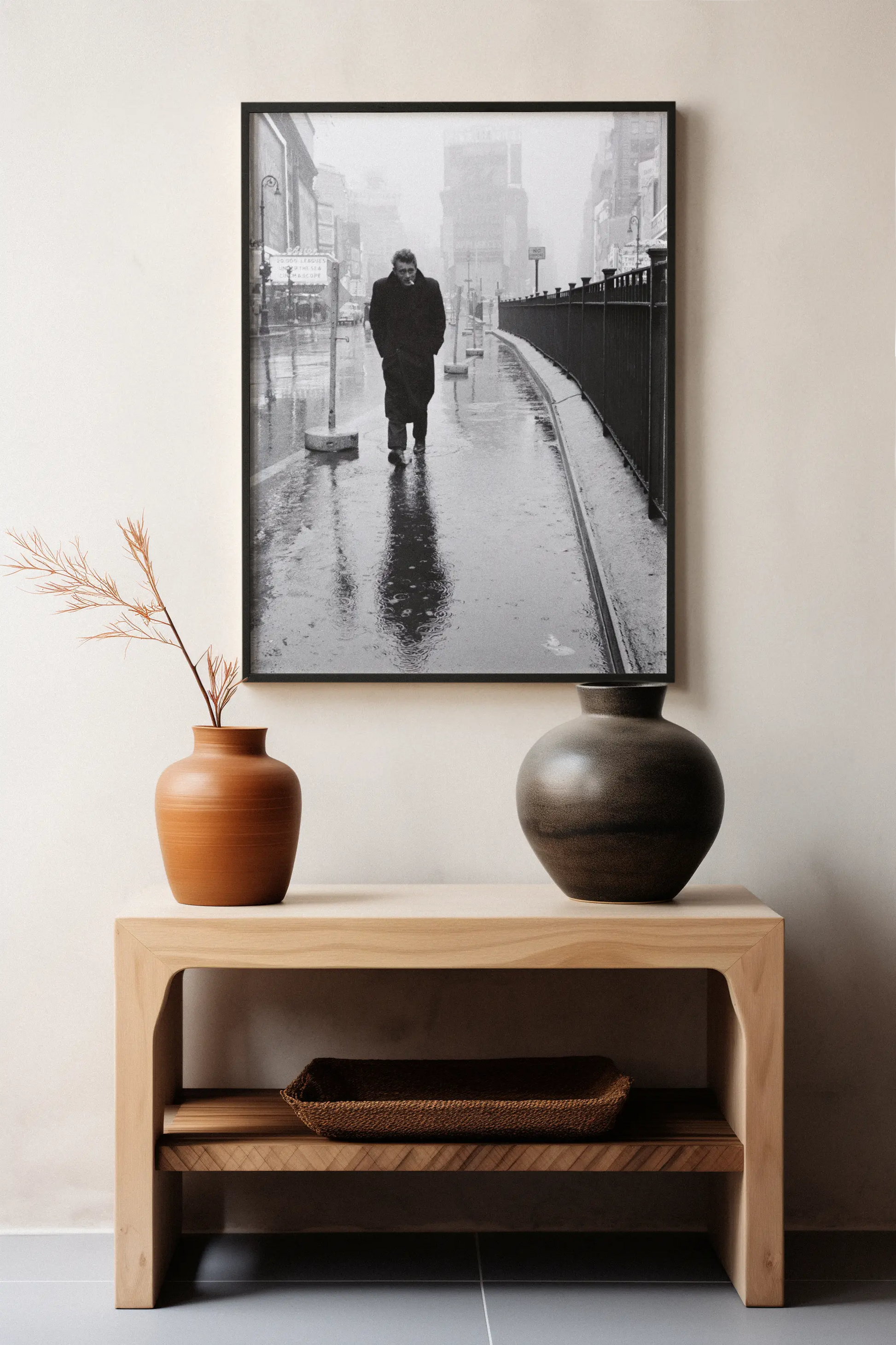 Poster photo James Dean marchant sous la pluie Times Square, icone du cinéma Trendsandprints