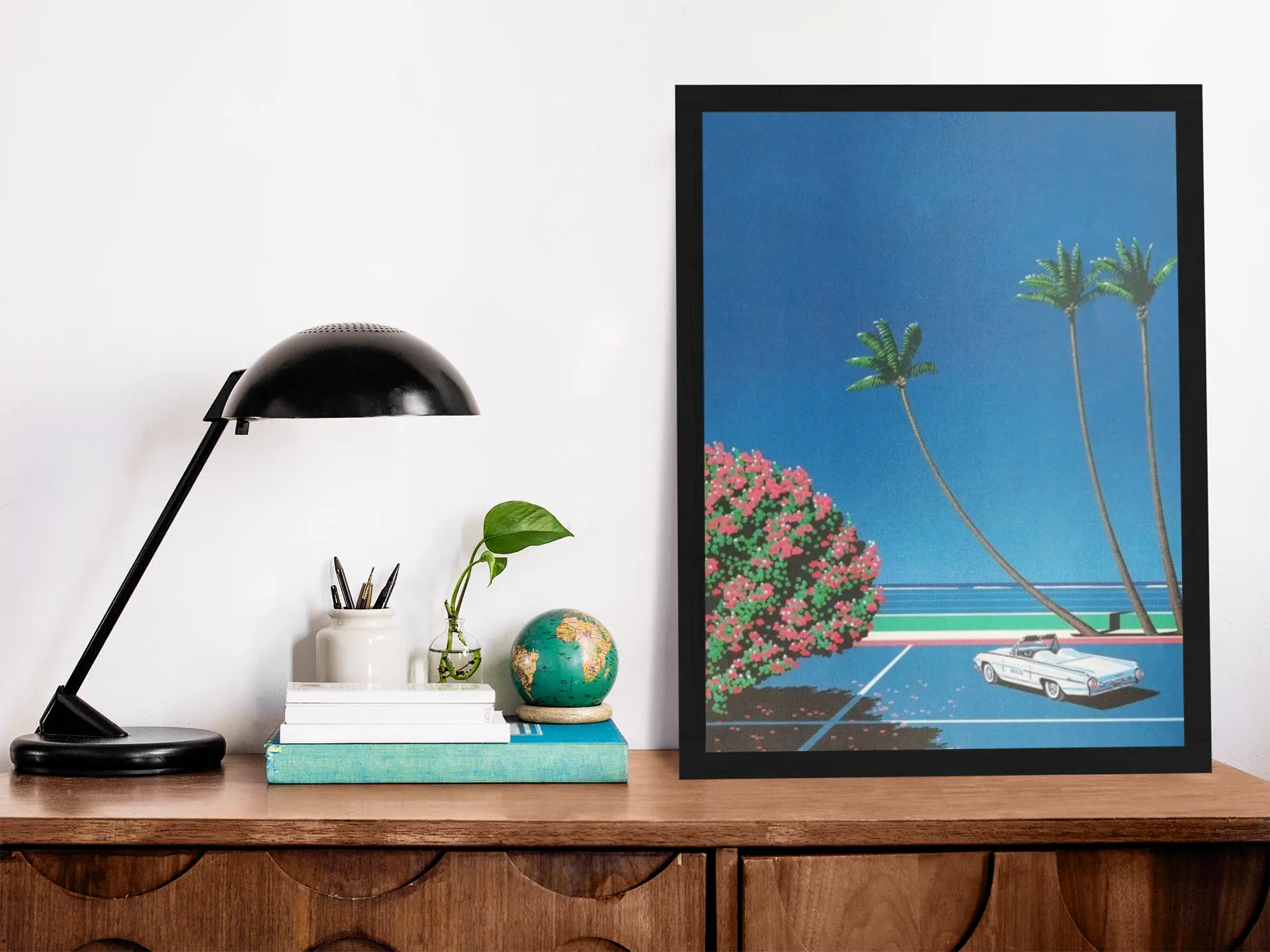 Poster Hiroshi Nagai art, poster palmiers voiture Trendsandprints